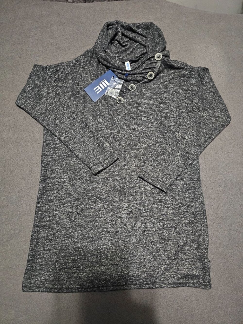 WEACZZY Womens Small Cowl Neck Tunic Top Gray Long Sleeve Button NWT